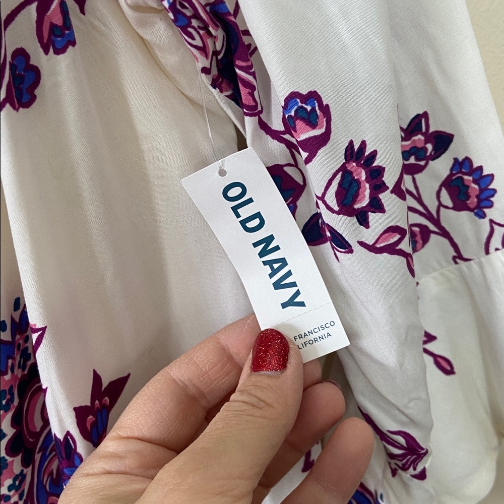 New Old Navy Floral off the Shoulder Shift Dress Women's Large White Purple Boho - Picture 6 of 8